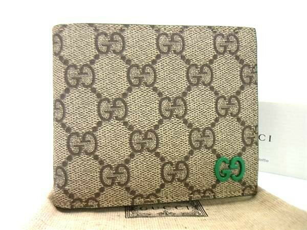 乐天商城 - GUCCI グッチ 二つ折り財布 GGスプリーム 768243 ブラウン系×グリーン系 PVC レザー メンズ 新品未使用展示品【本物保証】【中古】