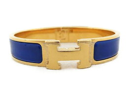 【新品未使用展示品】HERMESエルメスクリッククラックHバングルメタルブルー×ゴールドアクセサリー小物【本物保証】【中古】