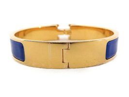 【新品未使用展示品】HERMESエルメスクリッククラックHバングルメタルブルー×ゴールドアクセサリー小物【本物保証】【中古】