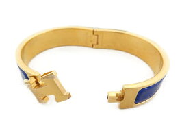 【新品未使用展示品】HERMESエルメスクリッククラックHバングルメタルブルー×ゴールドアクセサリー小物【本物保証】【中古】