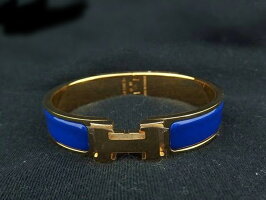 【新品未使用展示品】HERMESエルメスクリッククラックHバングルメタルブルー×ゴールドアクセサリー小物【本物保証】【中古】