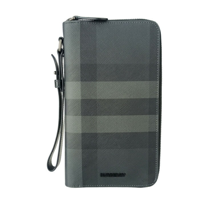 BURBERRY バーバリー 長財布 CHARCOAL CHECK チャコールチェック 8066839 チャコールグレー系 PVC レザー メンズ トラベルケース 美品【本物保証】【中古】