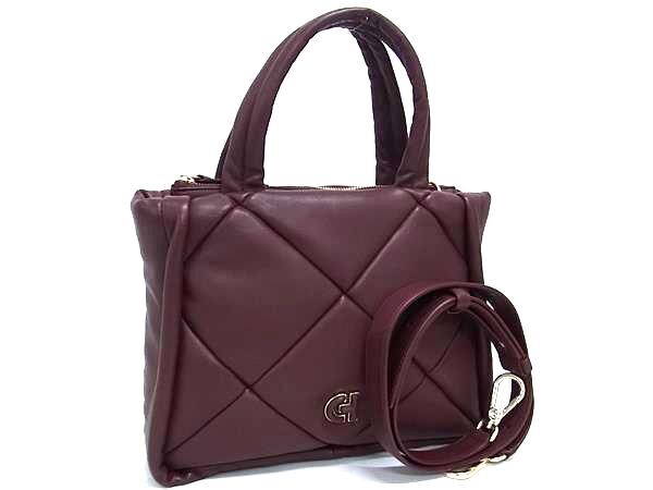 VANESSA BRUNO - COLE HAAN コールハーン ハンドバッグ キルテッド パフトート レザー ボルドー レディース 2WAY 超美品【本物保証】【中古】
