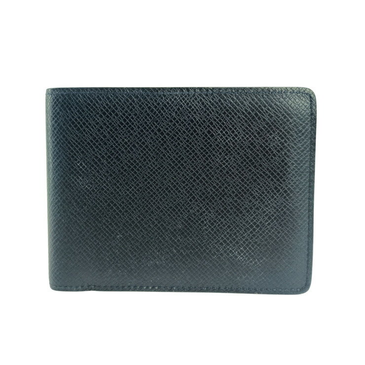 N - LOUIS VUITTON ルイヴィトン 二つ折り財布 ポルトフォイユ ミュルティプル M30531 ノワール系 タイガ レザー メンズ 札入れ 美品【本物保証】【中古】