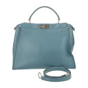 超美品 FENDI フェンディ トートバッグ ピーカブー ラージ 8BN210 ブルー系 シルバー金具 レザー レディース 2WAY ショルダーバッグ ターンロ...