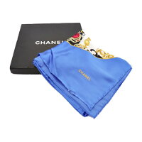新品未使用展示品CHANELシャネル大判スカーフココマークアクセサリー柄ブルーマルチカラーシルクアパレル小物【本物保証】【中古】