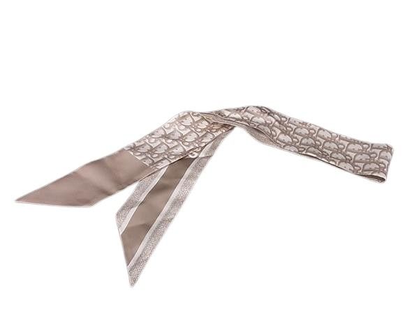 ChristianDior クリスチャンディオール リボンスカーフ トロッター ミッツァ ベージュ系 レディース 美品【本物保証】【中古】
