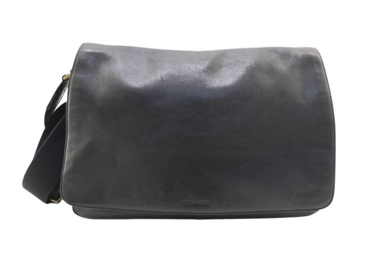COACH コーチ ショルダーバッグ Bleecker Courier Bag ブリーカー クーリエバッグ 70486 ブラック系 レザー メンズ メッセンジャーバッグ ゴールド金具 美品【本物保証】【中古】