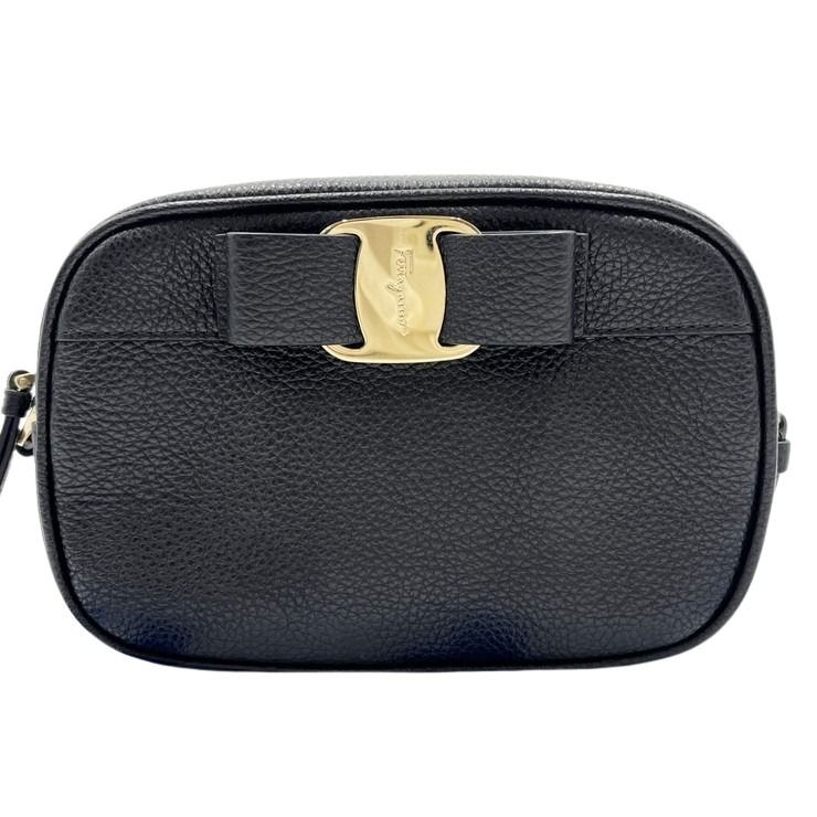 乐天商城 - Salvatore Ferragamo フェラガモ ショルダーバッグ ヴァラリボン EE-21 H498 ブラック系 レザー レディース ゴールド金具 美品【本物保証】【中古】
