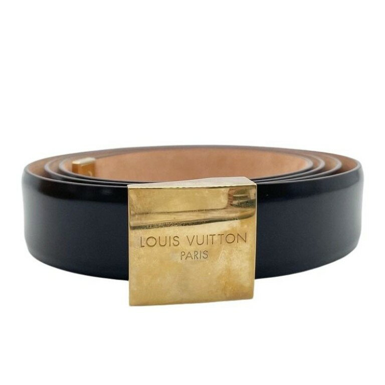 乐天商城 - LOUIS VUITTON ルイヴィトン ベルト サンチュール キャレ ブラウン系 レザー ユニセックス ゴールド金具 美品【本物保証】【中古】
