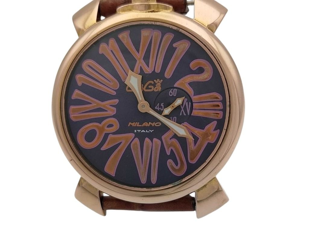 GaGa MILANO ガガミラノ 時計 マヌアーレ46 パープル系 ステンレス レザー メンズ 美品【本物保証】【中古】