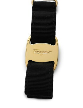 新品未使用展示品 Salvatore Ferragamo フェラガモ ヴァラ キーリング ナイロン ゴールド 黒【本物保証】【中古】