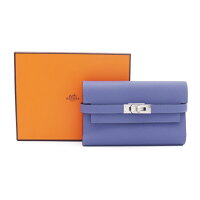新品未使用展示品 HERMES エルメス ケリーウォレット ミディアム 三つ折り財布 ヴォーエプソン ブルーブライトン カプシーヌ ヴェルソ C刻印【本物保証】【中古】