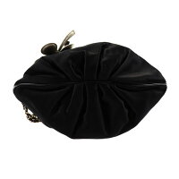 超美品 CHANEL シャネル リストレットポーチ ポーチ サテン レザー ブラック×ゴールド クローバー【本物保証】【中古】