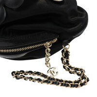 超美品 CHANEL シャネル リストレットポーチ ポーチ サテン レザー ブラック×ゴールド クローバー【本物保証】【中古】
