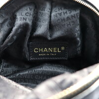 超美品 CHANEL シャネル リストレットポーチ ポーチ サテン レザー ブラック×ゴールド クローバー【本物保証】【中古】