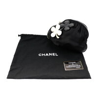 超美品 CHANEL シャネル リストレットポーチ ポーチ サテン レザー ブラック×ゴールド クローバー【本物保証】【中古】