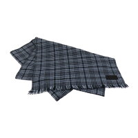 新品未使用展示品 HERMES エルメス ECHARPE KATMANDOU マフラー カシミア85% ヤクの毛15% ブルー 千鳥柄【本物保証】【中古】