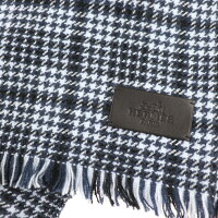 新品未使用展示品 HERMES エルメス ECHARPE KATMANDOU マフラー カシミア85% ヤクの毛15% ブルー 千鳥柄【本物保証】【中古】