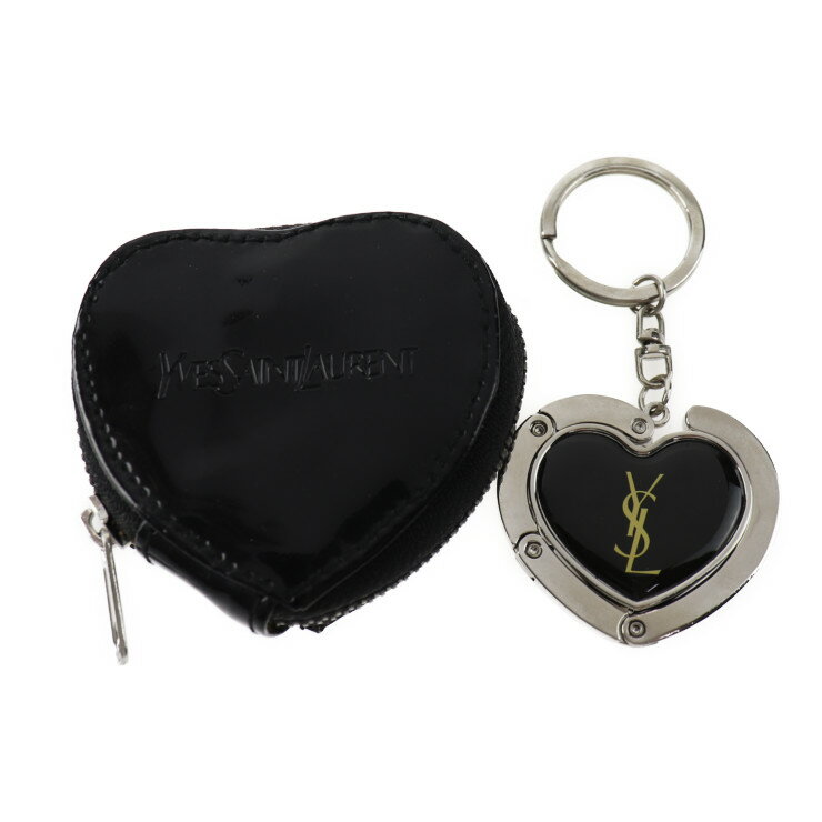 YVES SAINT LAURENT イヴ サンローラン バッグハンガー キーホルダー メタル ブラック シルバー ハート【本物保証】【中古】のサムネイル