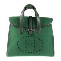 HERMES エルメス フードゥ ハンドバッグ フェルト レザー グリーン □F刻印【本物保証】【中古】