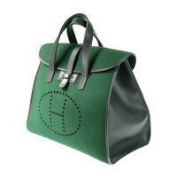 HERMES エルメス フードゥ ハンドバッグ フェルト レザー グリーン □F刻印【本物保証】【中古】