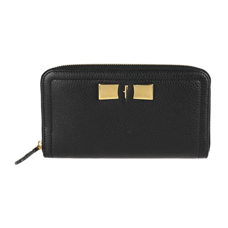 超美品SalvatoreFerragamoサルヴァトーレフェラガモヴァラリボン長財布22C953レザーブラック【本物保証】【中古】