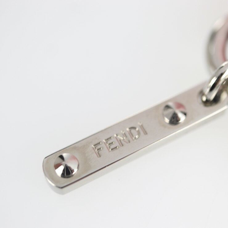 新品未使用展示品 FENDI フェンディ ポンポンチャーム キーホルダー フォックスファー レザー ピンク キーリング【本物保証】【中古】