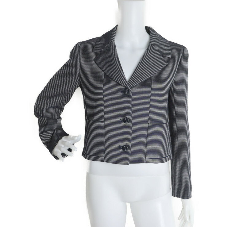 超美品 CHANEL シャネル テーラードジャケット P17331V09775 表記サイズ 40 ウール シルク ネイビー ストライプ ボーダー 01P【本物保証】【中古】