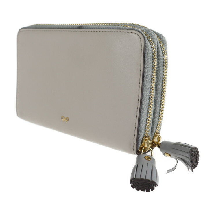 美品 Anya Hindmarch アニヤ ハインドマーチ Steam Circus 二つ折り財布 949224 レザー ライトグレー ラウンドジップ ダブルファスナー【本物保証】【中古】
