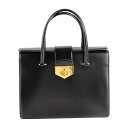 美品 PRADA プラダ ターンロック ハンドバッグ B2725C ボックスカーフ ブラック イエロー