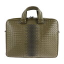 美品 BOTTEGAVENETA ボッテガヴェネタ イントレチャート ビジネスバッグ 533761 VBLZ22 374 ラムスキン ナッパレザー オリーブ系 ...