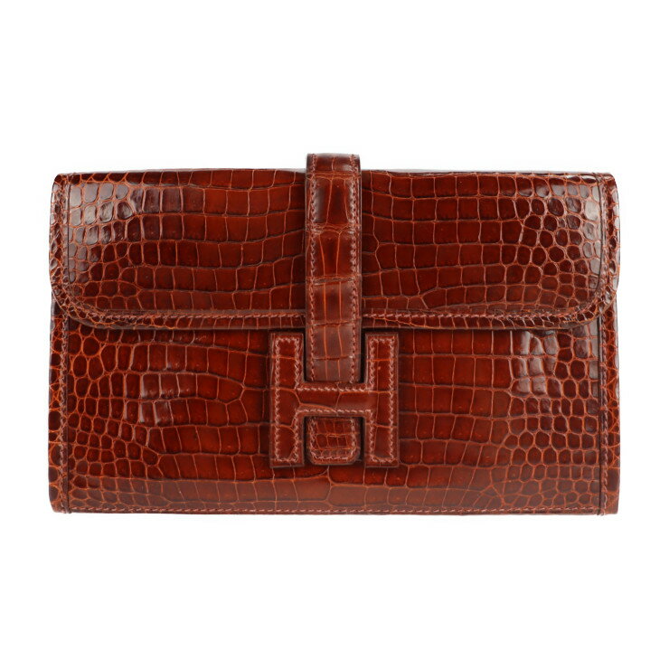 美品 HERMES エルメス ジジェ クラッチバッグ ポロサス ミール/ミエル Hロゴ クロコダイル【本物保証】【中古】