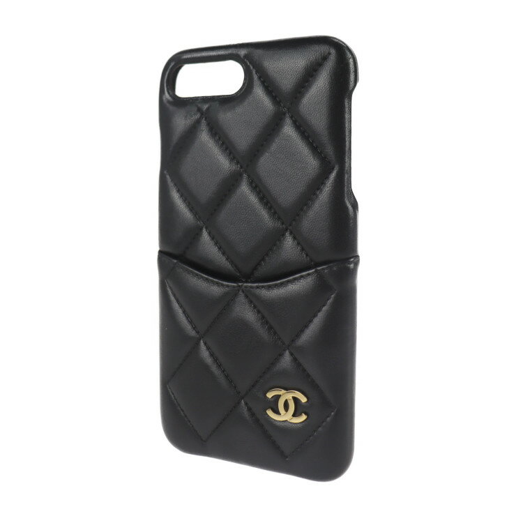 CHANEL シャネル iphone8 plus ケース マトラッセ その他小物 A83564 ラムスキン ブラック ゴールド金具 ココマーク スマホケース【本物保証】【中古】