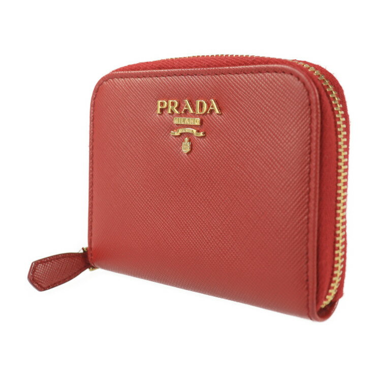 美品 PRADA プラダ サフィアーノ コインケース 1M0268 レザー レッド ラウンドファスナー【本物保証】【中古】