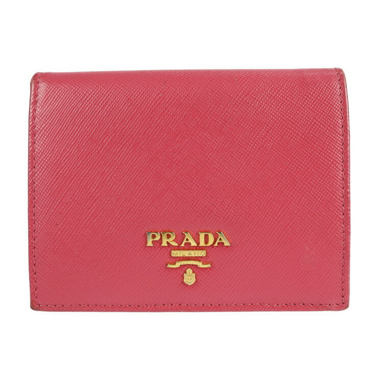 PRADA プラダ 財布 二つ折り財布 1M0204 サフィアーノレザー ピンク ゴールド金具 ロゴ【本物保証】【中古】