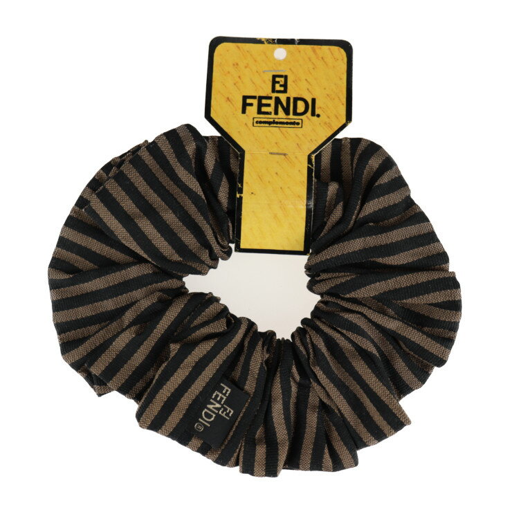 新品未使用展示品 FENDI フェンディ シュシュ ペカン その他ファッション雑貨 キャンバス ブラウン系 ブラック ヘアアクセサリー 髪まとめ ヘアゴム ファッション小物【本物保証】【中古】