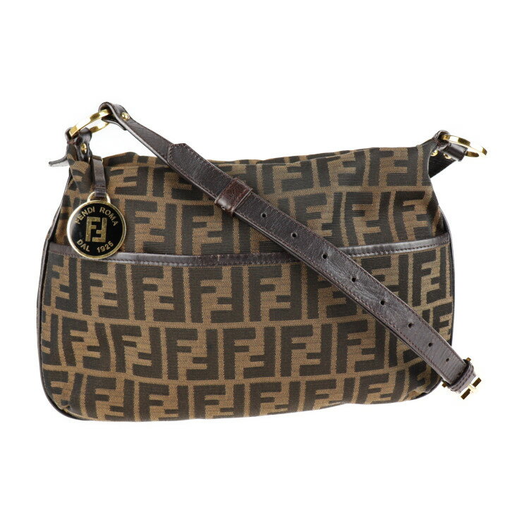 FENDI フェンディ ズッカ ショルダーバッグ 8BT190 キャンバス レザー ブラウン クロスボディ【本物保証】【中古】のサムネイル
