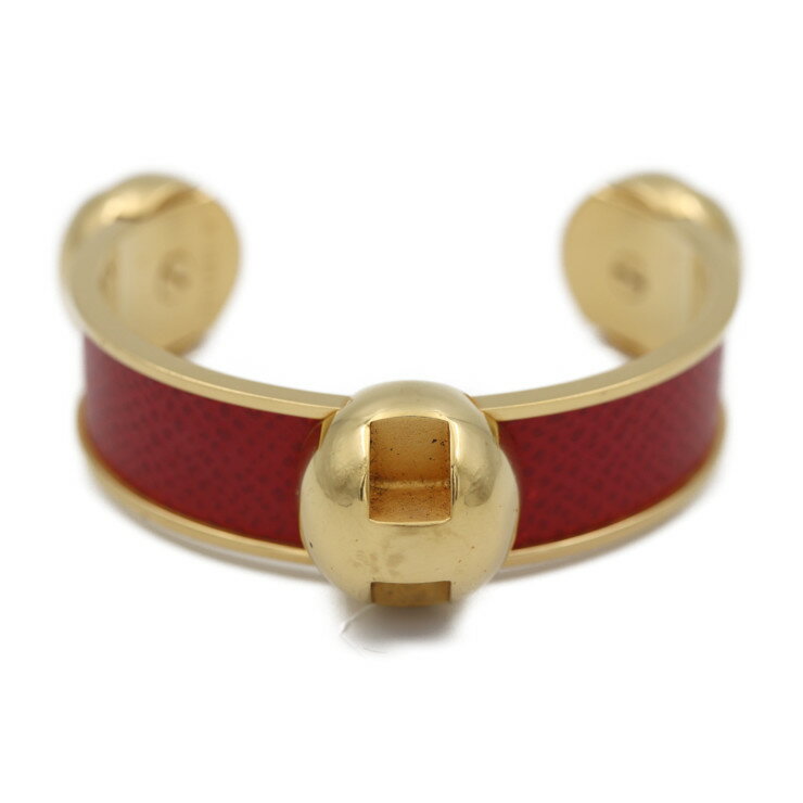 HERMES エルメス アクセサリー バングル - メタル レザー ゴールド レッド Cバングル カフブレスレット【本物保証】【中古】