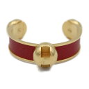 HERMES エルメス アクセサリー バングル - メタル レザー ゴールド レッド Cバングル カフブレスレット【本物保証】【中古】
