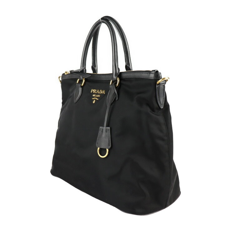 超美品 PRADA プラダ テスート ハンドバッグ 1BC060 ナイロン レザー ブラック 2WAY ショルダーバッグ トートバッグ ショッピングバッグ ロゴ ゴールド金具【本物保証】【中古】