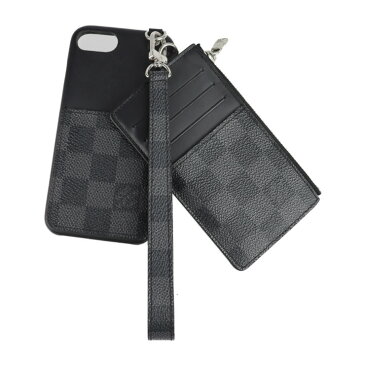 LOUIS VUITTON ルイ ヴィトン プレイフォン8 コインケース N60074 ダミエグラフィットキャンバス レザー ブラック グレー iPhone8ケース 小銭入れ パスケース ミニ財布 カードケース キーケース キーホルダー ビトン【本物保証】【中古】