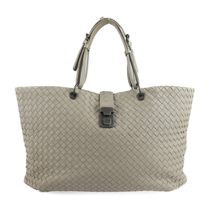 BOTTEGAVENETA ボッテガヴェネタ カプリ シイントレチャート イントレチャート ラージ トートバッグ 297983 レザー グレー ショルダートートバッグ ショルダーバッグ ショッピングバッグ ロック【本物保証】【中古】