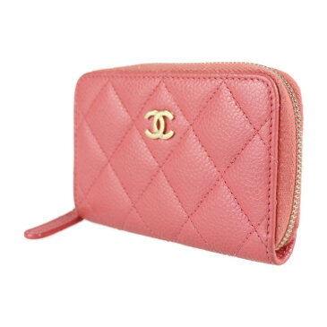 美品 CHANEL シャネル マトラッセ コインケース A69271 キャビアスキン ピンク ゴールド金具 ココマーク ラウンドファスナー 小銭入れ【本物保証】【中古】