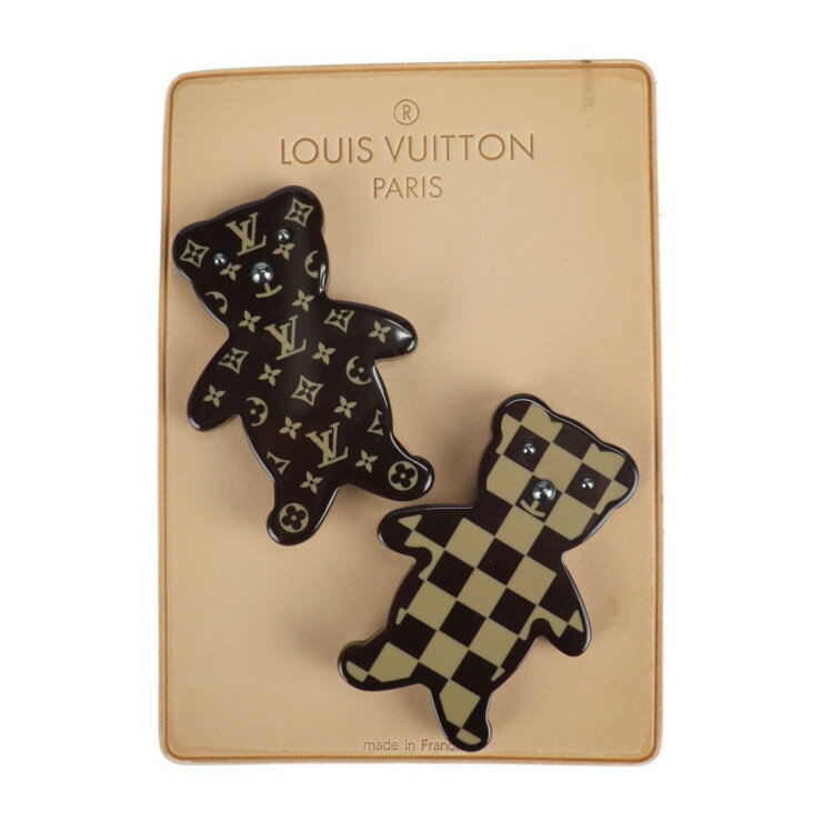 美品 LOUIS VUITTON ルイ ヴィトン キット ウルソン モノグラム エ ダミエ ブローチ M64939 プラスチック ブラウン ビトン【本物保証】【中古】