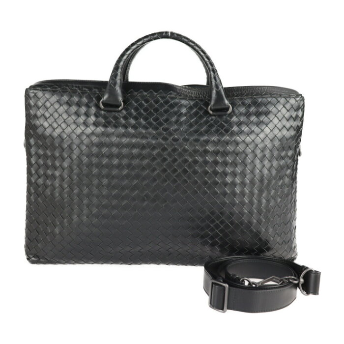 BOTTEGAVENETA ボッテガヴェネタ イントレチャート ブリーフケース 354386 VQ131 レザー ブラック 2WAY ビジネスバッグ ショルダーバッグ ハンドバッグ 書類鞄【本物保証】【中古】