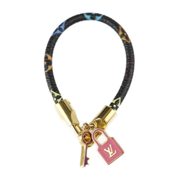 美品 LOUIS VUITTON ルイ ヴィトン ブラスレ ラックイット ブレスレット M6603F モノグラムマルチカラー ノワール ブラック ゴールド金具 パドロック キー 鍵モチーフ ビトン【本物保証】【中古】