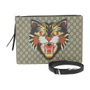 GUCCI グッチ Angry Cat アングリーキャット GGスプリーム ショルダーバッグ 429016 PVC レザー ベージュ系 マルチカラー 2WAY セカンドバッグ クラッチ【本物保証】【中古】