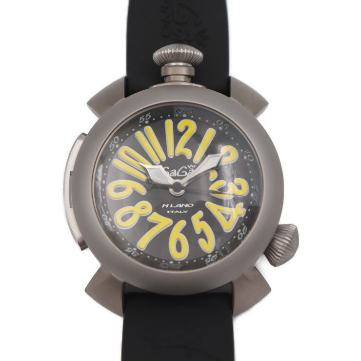 楽天3R boutique超美品 Gaga Milano ガガミラノ マヌアーレ ダイビング 48mm 腕時計 5040.2 チタン ラバー×SS シルバー ブラック イエロー メンズ 自動巻き【本物保証】【中古】