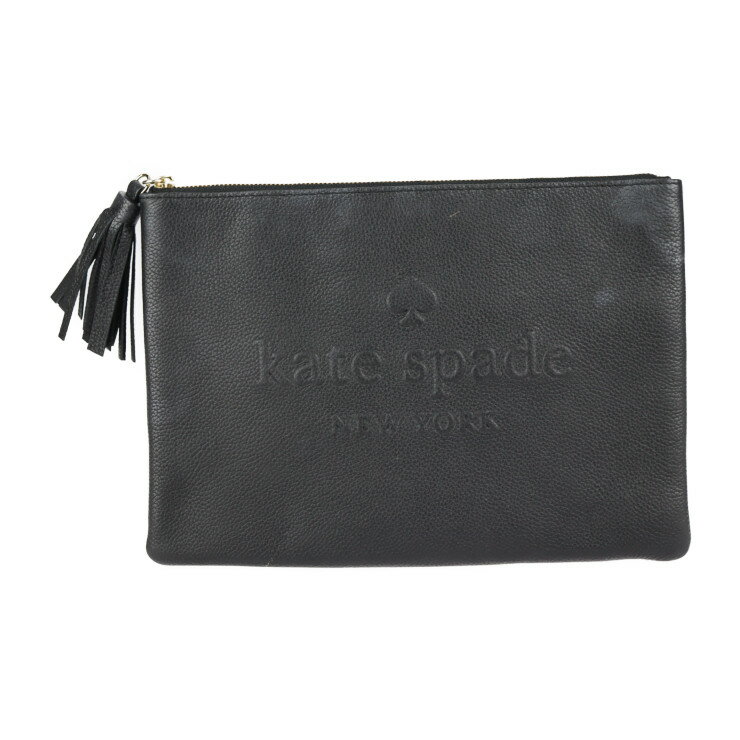 Kate Spade ケイトスペード ポーチ セカンドバッグ WLRU5144 レザー ブラック ゴールド金具 クラッチバッグ タッセル【本物保証】【中古】